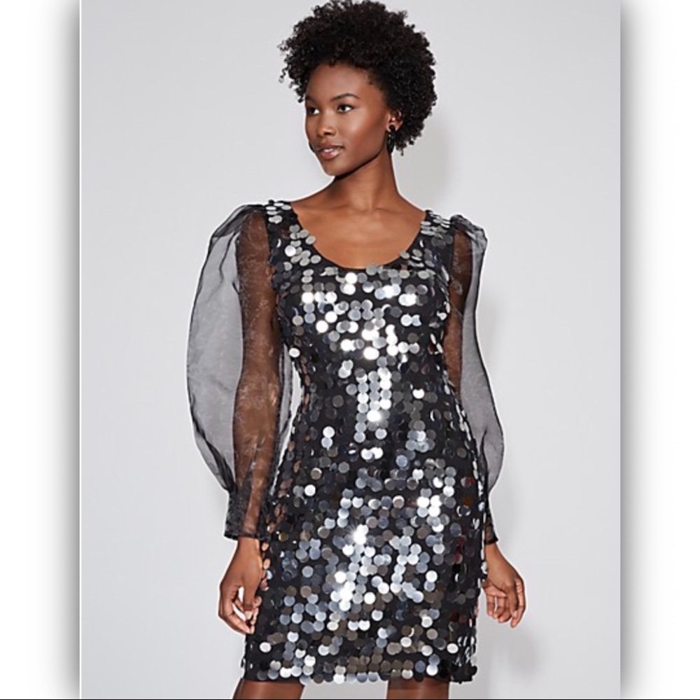 Sequin sparkling sheath black and silver dress NEW